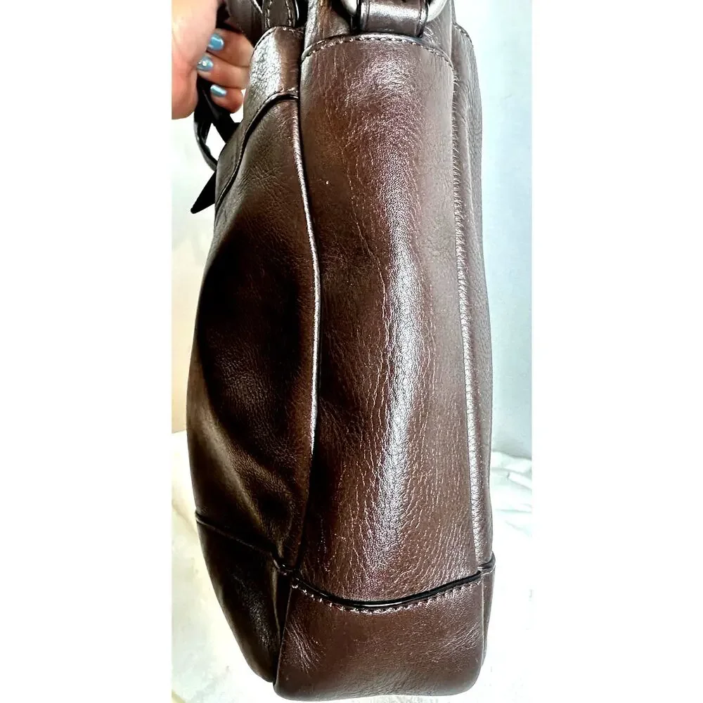 Coach Dark Brown Leather Laptop Bag Briefcase Crossbody Strap EUC